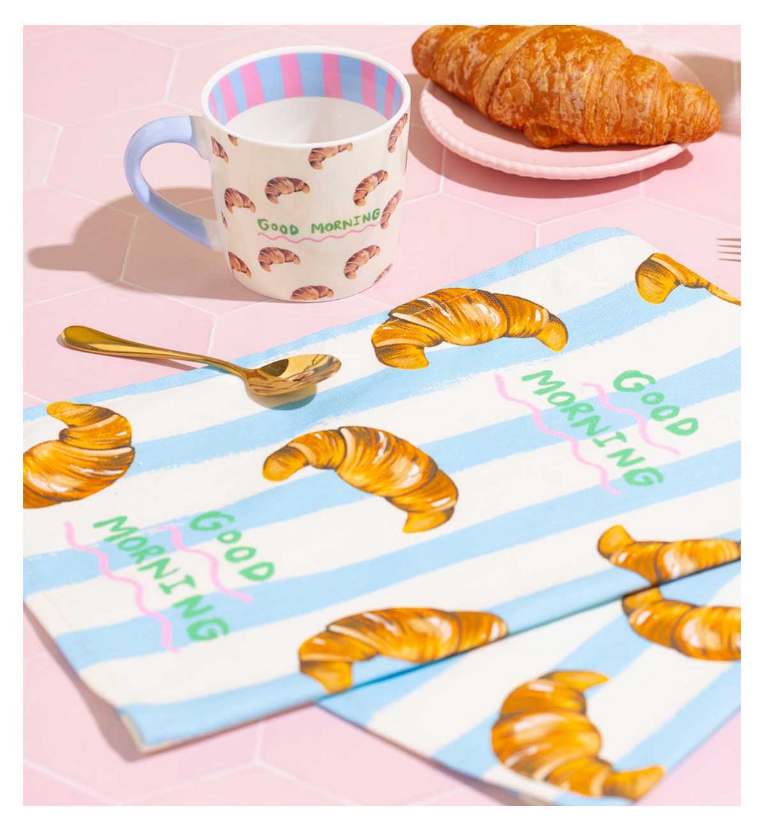 Eleanor Bowmer Good Morning Croissant Mug & Tea Towel Set