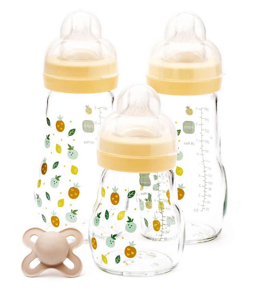 MAM Glass Baby Bottle Set Including Start Soother